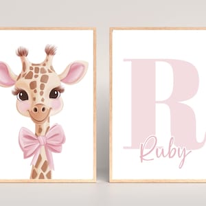 Pink Giraffe Nursery Wall Art: Baby Girl Room Decor