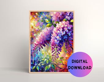 Downloadable Wisteria Wall Art, Printable Purple Wisteria Poster, Pretty Flower Poster for Home