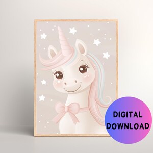 Printable Cute Unicorn Wall Art for Children&#39;s Bedroom, Printable Nursery Wall Art for Girl Nursery, Wall Art for Girl&#39;s Room