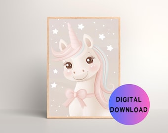 Printable Cute Unicorn Wall Art for Children's Bedroom, Printable Nursery Wall Art for Girl Nursery, Wall Art for Girl's Room