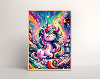 Magical Unicorn Wall Print: Acrylic Style Nursery Art (Unframed)