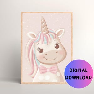Printable Cute Unicorn Wall Art for Children&#39;s Bedroom, Printable Nursery Wall Art for Girl Nursery, Wall Art for Girl&#39;s Room