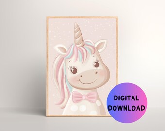 Printable Cute Unicorn Wall Art for Children's Bedroom, Printable Nursery Wall Art for Girl Nursery, Wall Art for Girl's Room