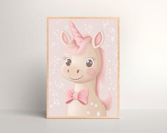 Pastel Pink Unicorn Print: Girl's Nursery Wall Art (Unframed)