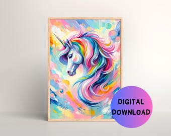 Rainbow Unicorn Print: Pastel Nursery Wall Art (Digital Download)