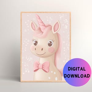 Printable Cute Unicorn Wall Art for Children&#39;s Bedroom, Printable Nursery Wall Art for Girl Nursery, Wall Art for Girl&#39;s Room