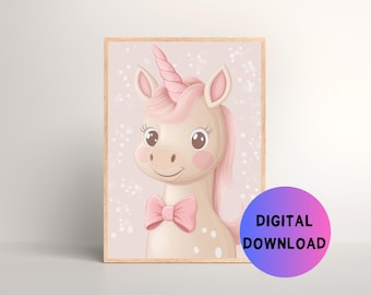 Printable Cute Unicorn Wall Art for Children's Bedroom, Printable Nursery Wall Art for Girl Nursery, Wall Art for Girl's Room