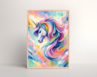Rainbow Unicorn Print: Pastel Acrylic Nursery Wall Art