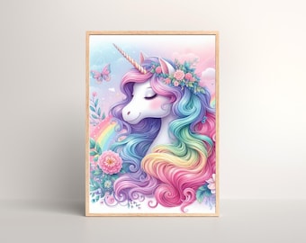 Rainbow Unicorn Print: Pastel Nursery Wall Art