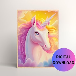 Printable Bright Unicorn Wall Art for Children&#39;s Bedroom, Printable Nursery Wall Art for Girl Nursery, Wall Art for Girl&#39;s Room