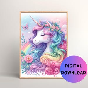 Printable Rainbow Unicorn Wall Art for Children's Bedroom, Printable Nursery Wall Art for Girl Nursery, Wall Art for Girl's Room