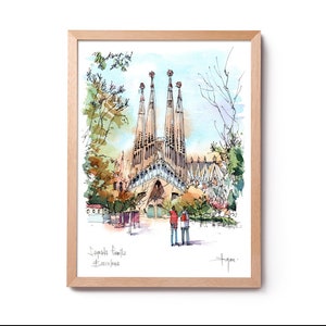 Sagrada Família Passió Watercolor Illustration, Façana de la Passió, Antoni Gaudí, Barcelona watercartolour print, Gaudí Barcelona
