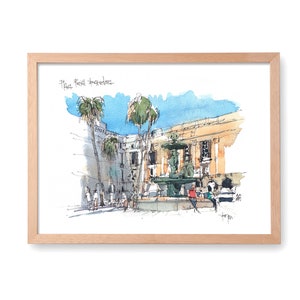 Plaça Reial Font Barcelona Watercolor, Plaza Real Barcelona art print, Barcelona travel poster, Barcelona art, Barcelona wall art