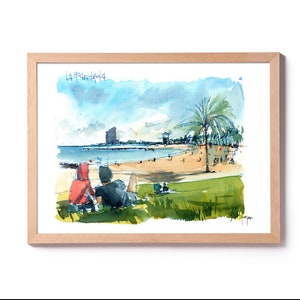 Barceloneta Skyline / Barcelona Watercolor PRINT