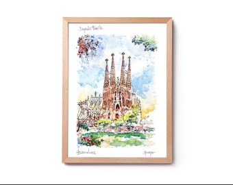 Sagrada Família Barcelona Watercolor print, Barcelona wall art, Sagrada Familia print, Gaudi watercolor, Sagrada Família Barcelona painting