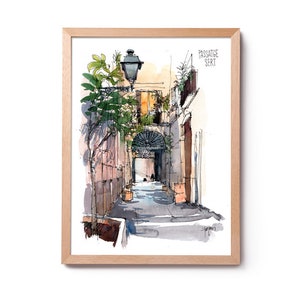 Passatge Sert, Born aquarel, Born illustratie, Barcelona aquarel, kunst aan de muur, woondecoratie, origineel en prints