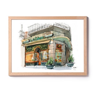 Pasteleria La Colmena Barcelona Aquarel, Oude winkel Barcelona, Gotische wijk Illustratie, Geboren Barcelona illustratie, Bakkerij schilderij
