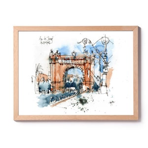 Arc de Triomf illustration Barcelona, Arc de Triomf watercolour, El Born Illustration, Born Barcelona painting, Barcelona art, home art