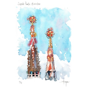 Sagrada Família Torres LIMITED EDITION PRINT, Barcelona Gaudí Art, Barcelona aquarel print, Barcelona woondecoratie kunst, Barcelona Art