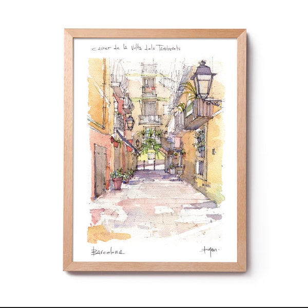 Carrer de la Volta del Tamborets / El Born / drawing Barcelona PRINT