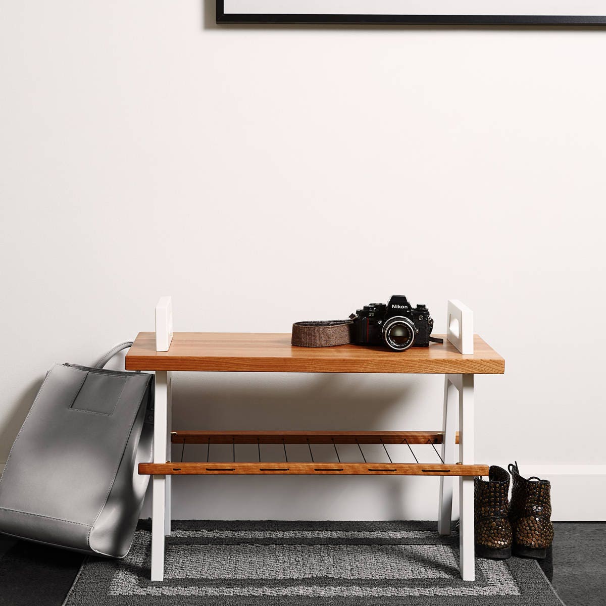 Banc d'entrée 26 en Cerisier avec Rangement