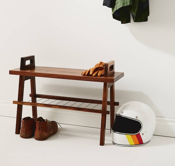 25 entryway/hallway storage bench in walnut with shoe Etsy