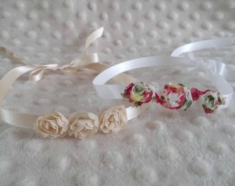 RTS  two baby flower tie backs , for baby newborn sitter or toddler, photo prop