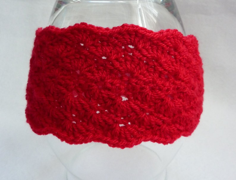 RTS Double shell crochet headband earwarmer in red handmade for women girls SALE!!
