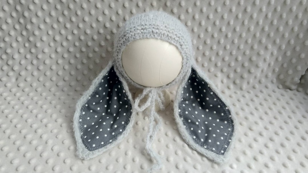 RTS Baby Bunny Ears Knit Bonnet in Grey, Hat for Sitter 6-12 Months ...