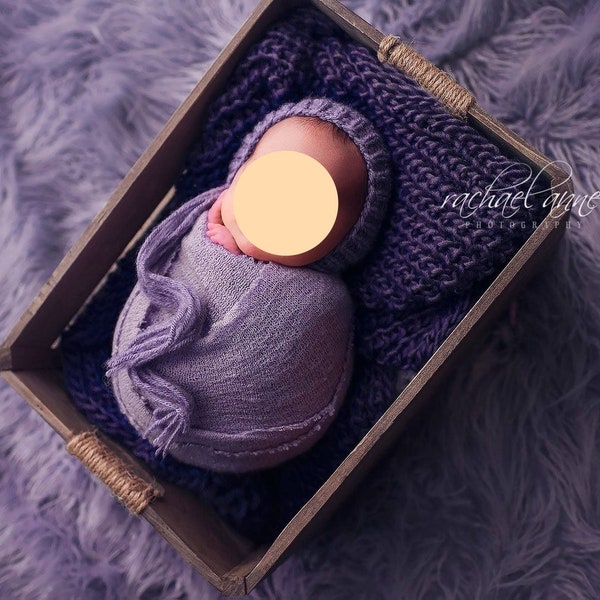 Purple knit baby autumn bonnet/ orchid haze colour bonnet/ unique and cute hat for newborn/ photo prop