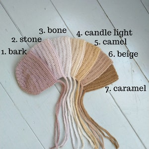 RTS Baby simple crochet bonnet in stone, camel, caramel, bark or beige, crochet lace mohair hat, hat for newborn, twins,  photo prop