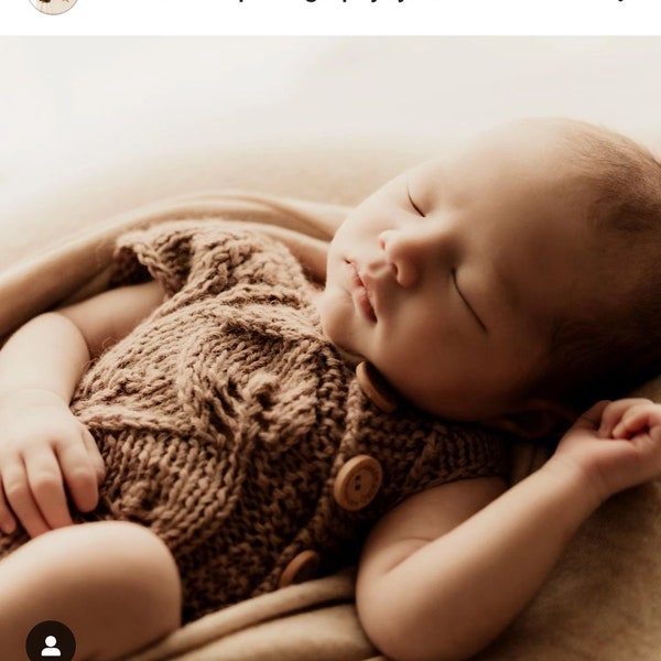 RTS Baby knit body in beige leaf pattern, handmade newborn size romper, unisex photo prop
