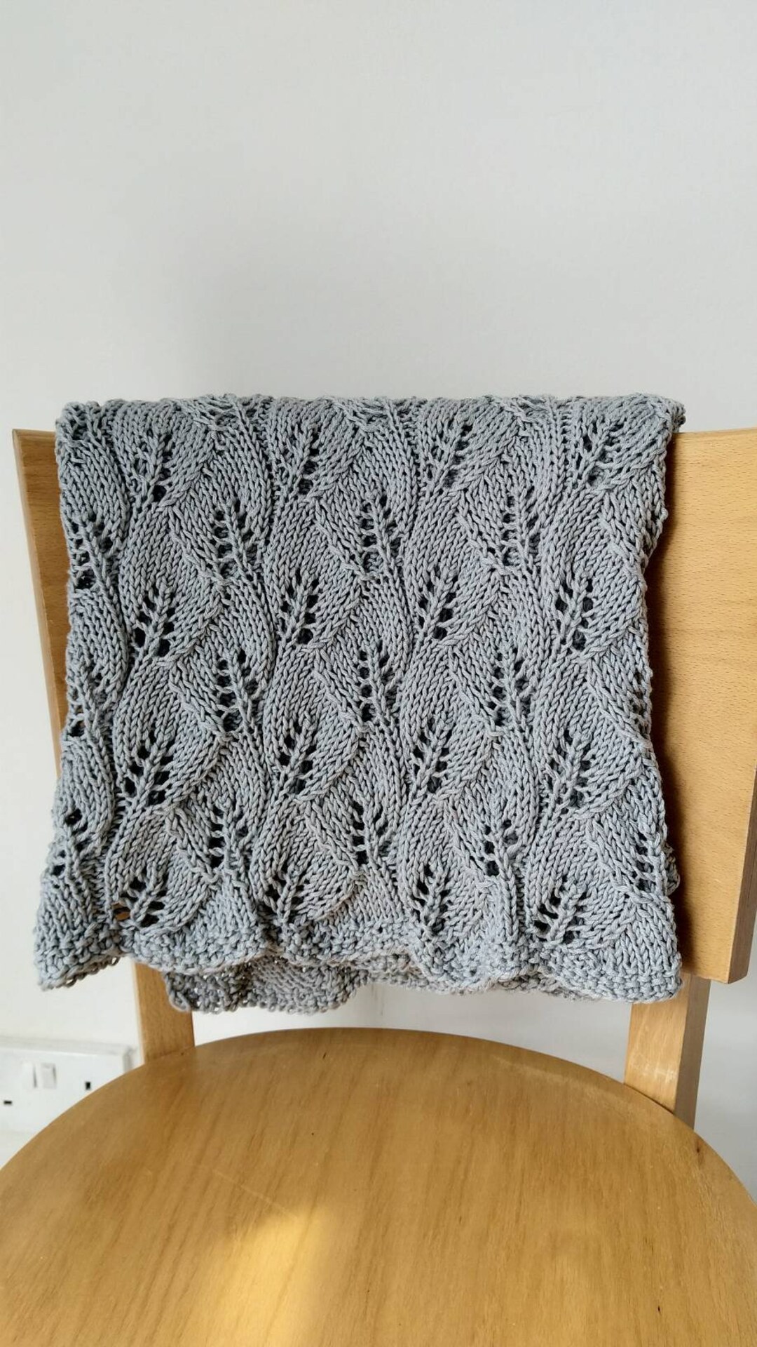 RTS Grey Hand Knit Baby Blanket Leaf Pattern/ Hand Knit Unique Baby