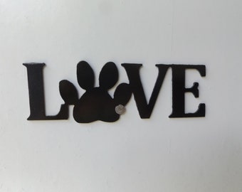 small metal Love dog sign- size 6 inch long -6in stacked