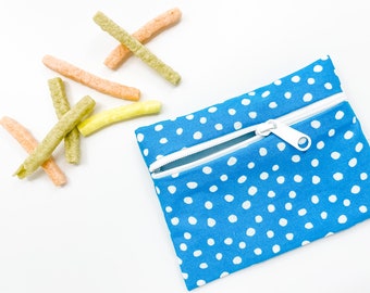 Aqua Snack Bag For Kids, Food Safe Lining, Zipper Pouch, Reusable Cotton Fabric Machine Washable, Coin Purse, Makeup Bag, Notions Case