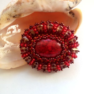 Bead embroidery brooch, Japanese seed beads, swarovski crys…