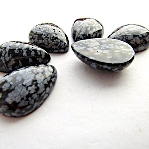 Snowflake Obsidian Cabochon 25 x 18 mm Natural Obsidian Cabochon Gray BlackTeardrop Cabochon Oval Cabochon Craft Supplies 1pcs. image 5