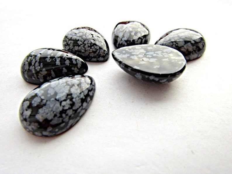 Snowflake Obsidian Cabochon 25 x 18 mm Natural Obsidian Cabochon Gray BlackTeardrop Cabochon Oval Cabochon Craft Supplies 1pcs. image 5