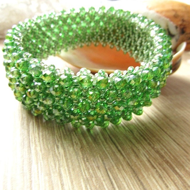 Green Bracelet Glass AB Crystal Beads Bracelet Handmade Etsy