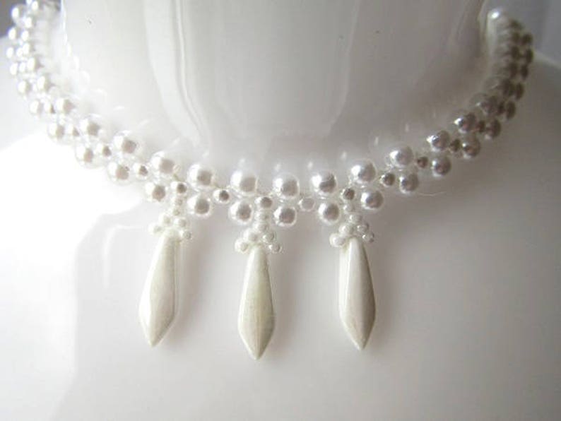Choker Necklace White Bead Choker Necklace Charm Choker Gift for Her Pendant Choker OOAK Jewelry Ready to ship