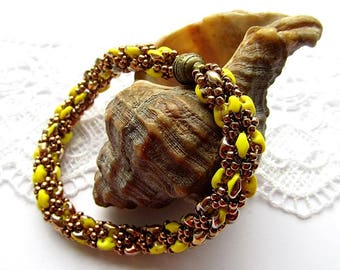 Yellow Bracelet Woven  Bracelet  Handmade Jewelry Bracelet Superduo Beaded Bracelet Beadwoven Bracelet OOAK Jewelry Redy to ship