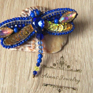 Tutorial and Kit for Bead Embroidered Necklace Dragonfly Dark Blue