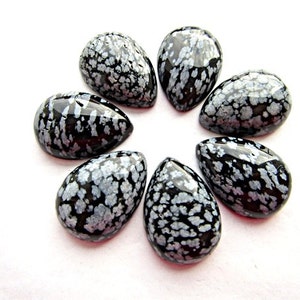 Snowflake Obsidian Cabochon 25 x 18 mm Natural Obsidian Cabochon Gray BlackTeardrop Cabochon Oval Cabochon Craft Supplies 1pcs. image 1