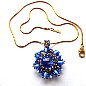 Blue Swarovski Crystal Pendant Blue Rivoli Swarovski Pendant Necklace Beadwork Bead Embroidered Pendant with Swarovski Rivoli 14mm image 5