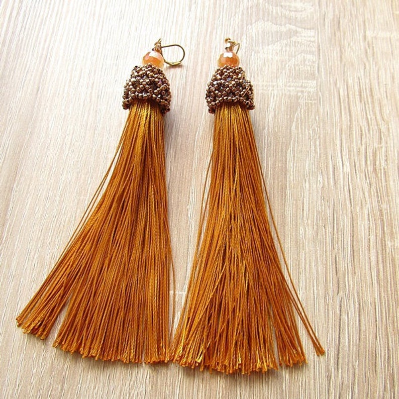 Gold Tassel Earrings Satin/silk Tassel Earrings Gold Dangle Etsy