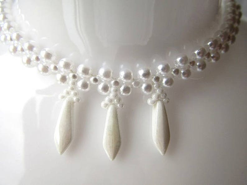 Choker Necklace White Bead Choker Necklace Charm Choker Gift for Her Pendant Choker OOAK Jewelry Ready to ship