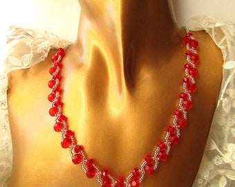 Crystal Necklace  Beaded Sparkling Necklace Rondele Glass Crystal Wedding  Necklace Gift for Women Ready to ship