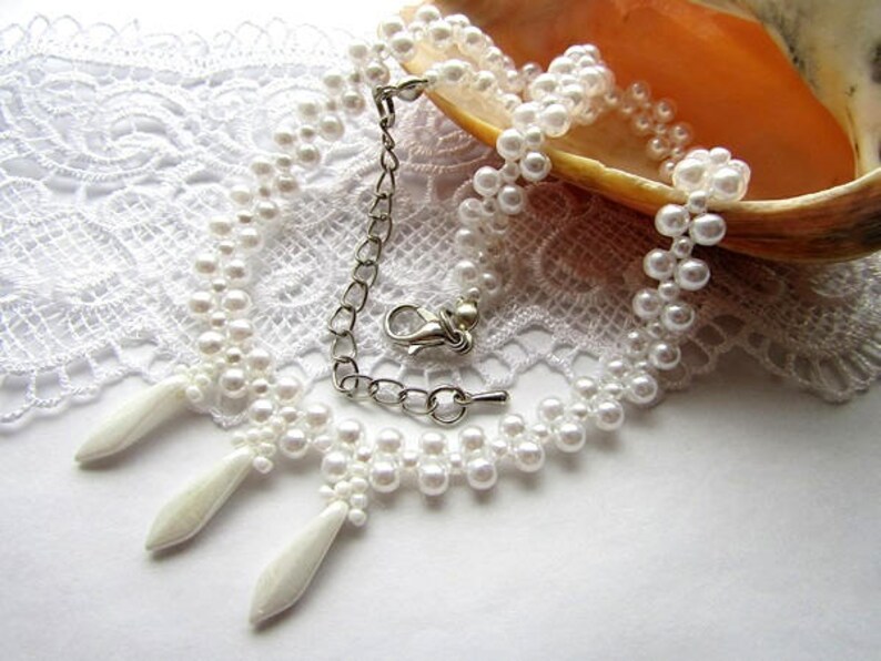 Choker Necklace White Bead Choker Necklace Charm Choker Gift for Her Pendant Choker OOAK Jewelry Ready to ship