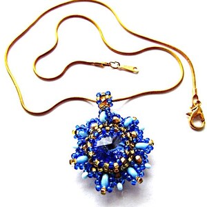 Blue Swarovski Crystal Pendant Blue Rivoli Swarovski Pendant Necklace Beadwork Bead Embroidered Pendant with Swarovski Rivoli 14mm image 2