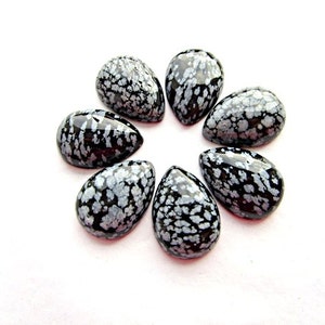 Snowflake Obsidian Cabochon 25 x 18 mm Natural Obsidian Cabochon Gray BlackTeardrop Cabochon Oval Cabochon Craft Supplies 1pcs. image 3